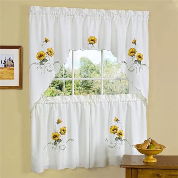 Embellished Tier and Swag Window Curtain Set - 58 Inch Width, 36 Inch Length - Picture 8 of 8